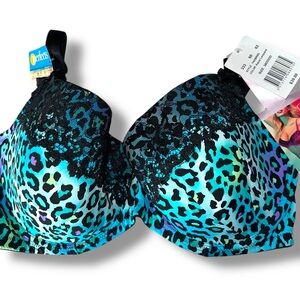 Perfects Australia 38DDDD "Curve It Up" Contour Balconette Bra UW Aqua Leopard